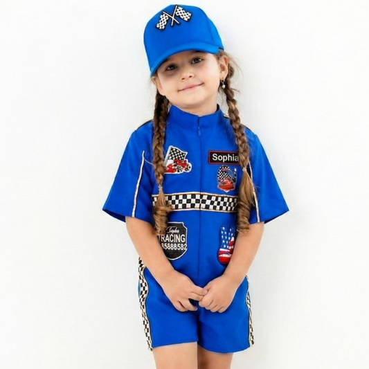 Kids Race Car Costume - Dark Blue Short Racing Jumpsuit Baby Girl Dress