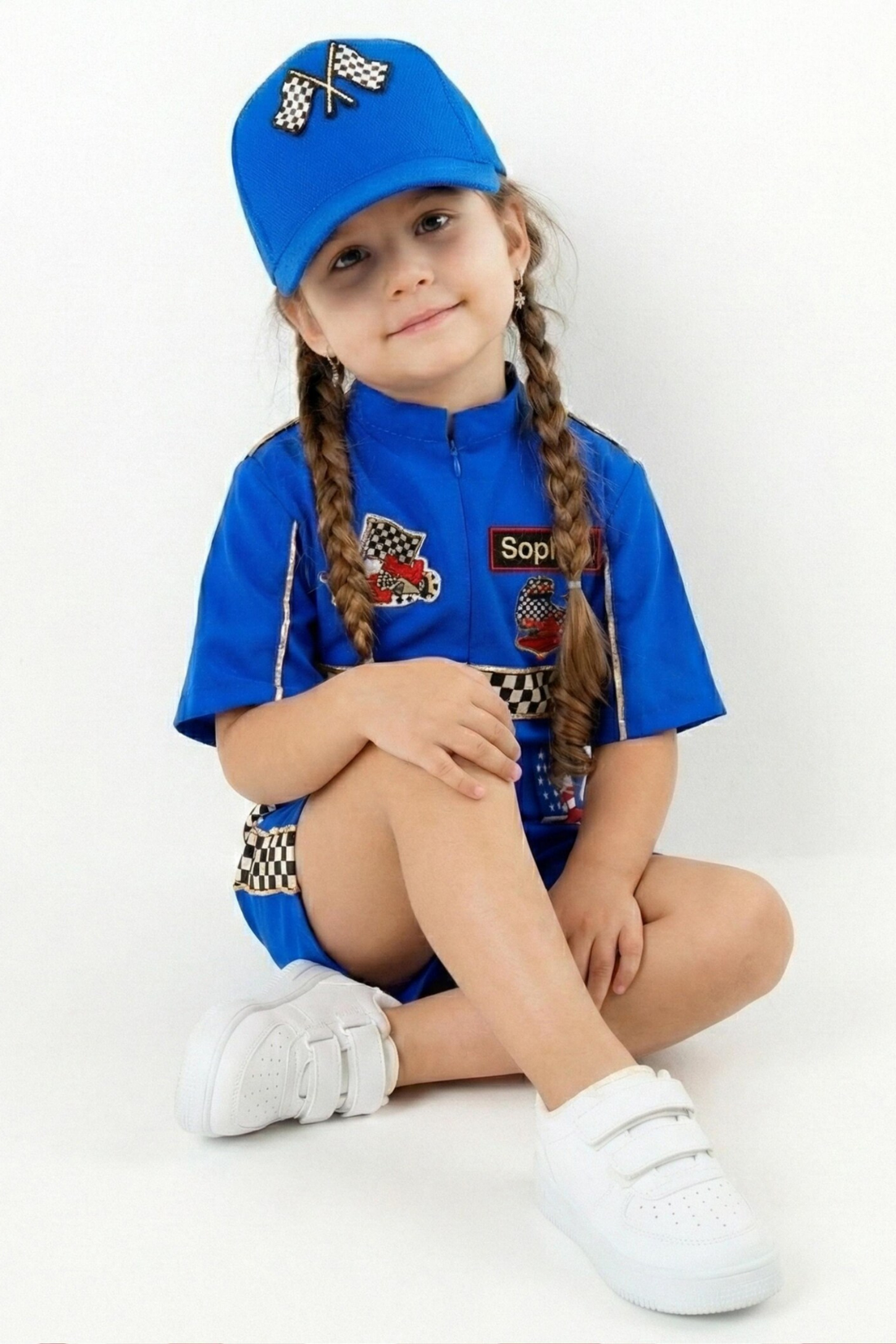 Kids Race Car Costume - Dark Blue Short Racing Jumpsuit Baby Girl Dress for Special Occasion