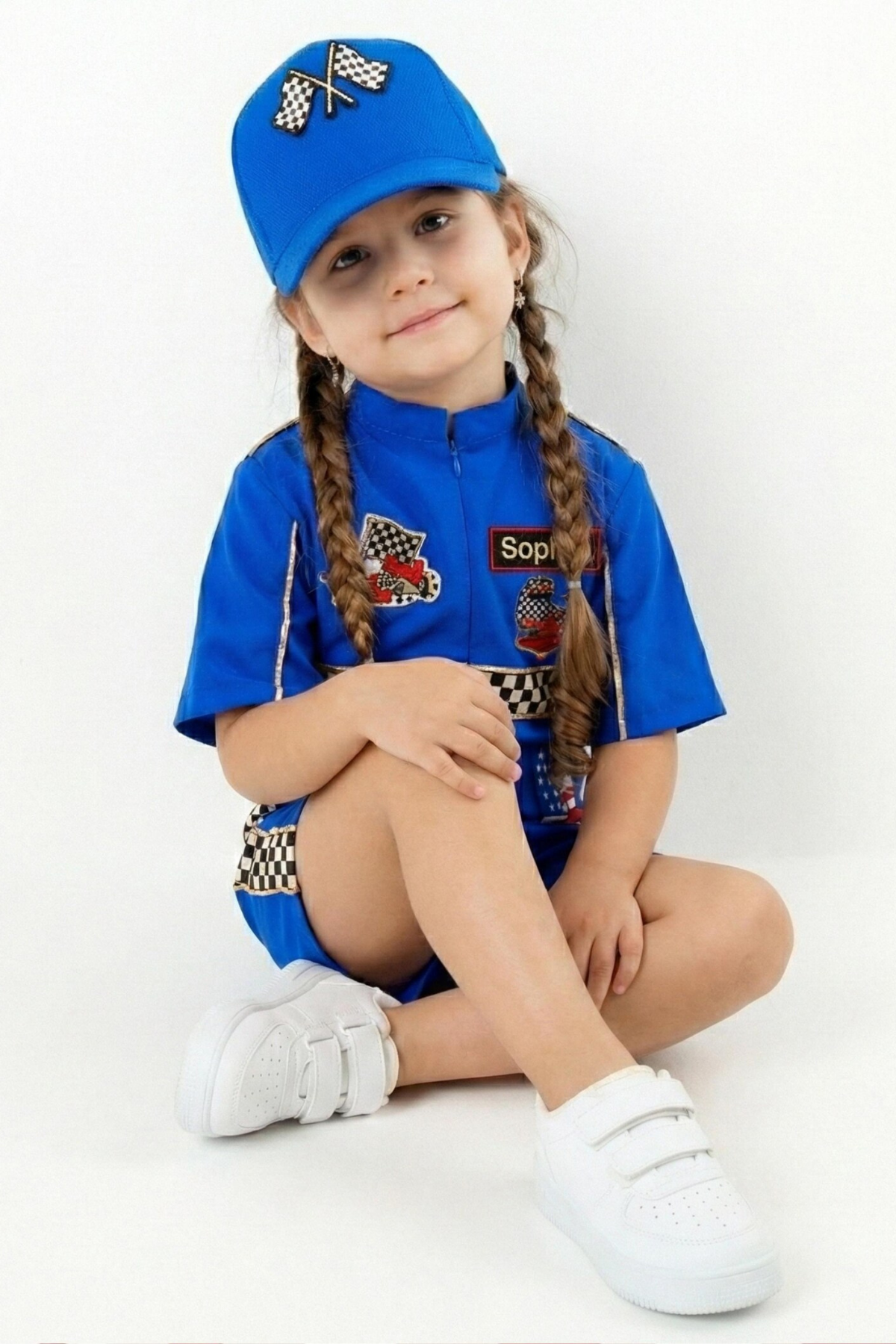 Kids Race Car Costume - Dark Blue Short Racing Jumpsuit Baby Girl Dress