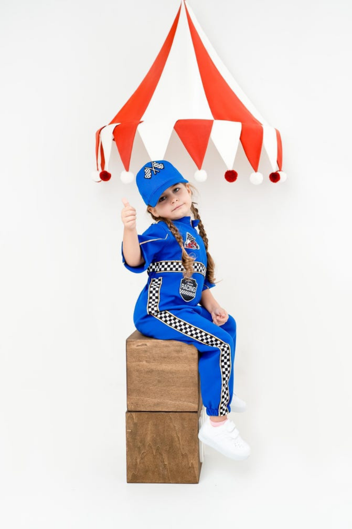 Kids Race Car Costume - Dark Blue Short Sleeve Racing Jumpsuit Baby Girl Dress