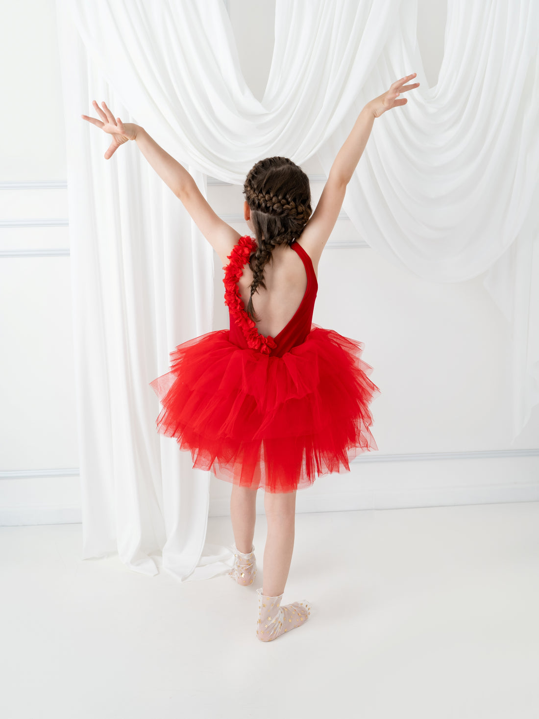 Red flower leotard ballerina dress Baby Girl Dress for Special Occasion