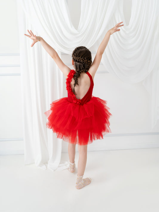 Red flower leotard ballerina dress