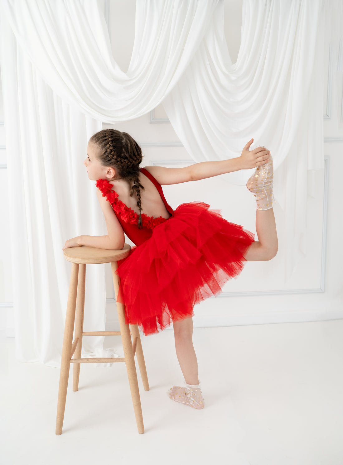 Red flower leotard ballerina dress Baby Girl Dress for Special Occasion