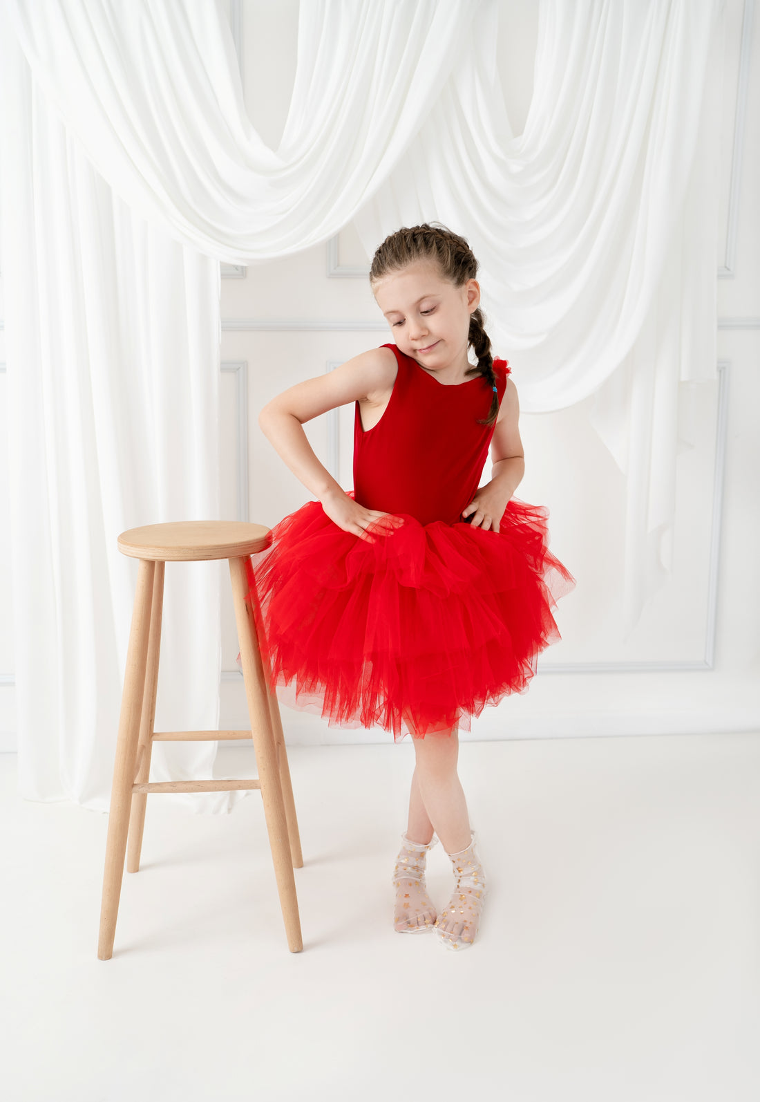 Red flower leotard ballerina dress Baby Girl Dress for Special Occasion