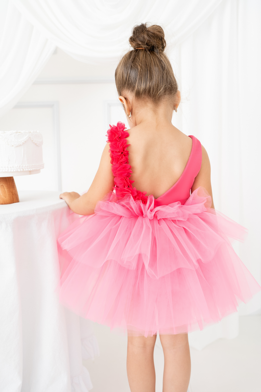 Fuschia Pink Floral Leotard Ballerina Sleeveless Tutu