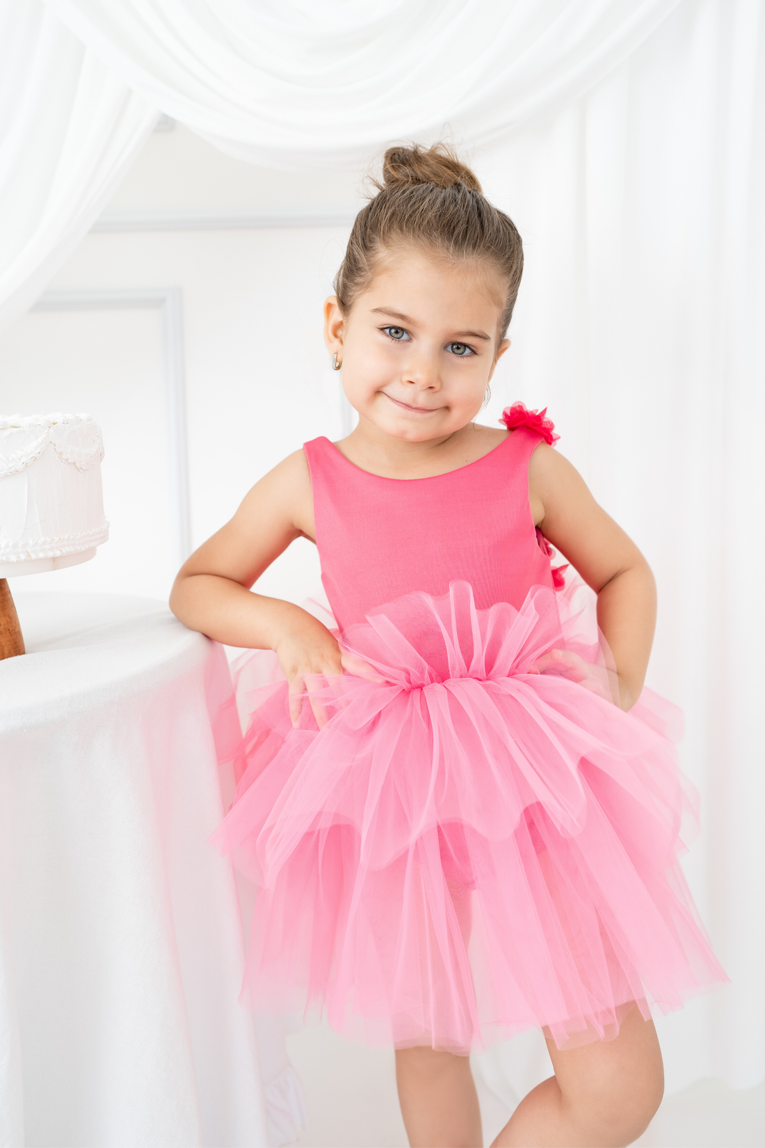 Fuschia Pink Floral Leotard Ballerina Sleeveless Tutu Baby Girl Dress for Special Occasion