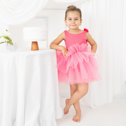 Fuschia Pink Floral Leotard Ballerina Sleeveless Tutu Baby Girl Dress