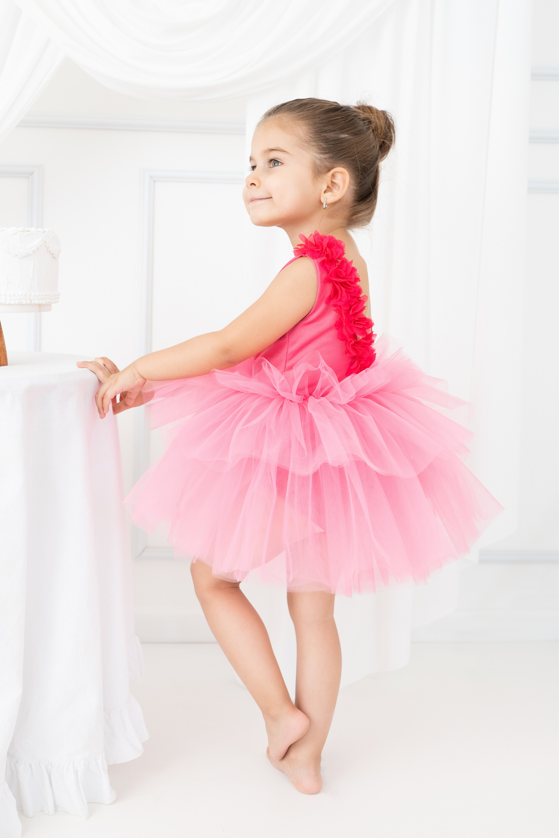 Fuschia Pink Floral Leotard Ballerina Sleeveless Tutu Baby Girl Dress for Special Occasion