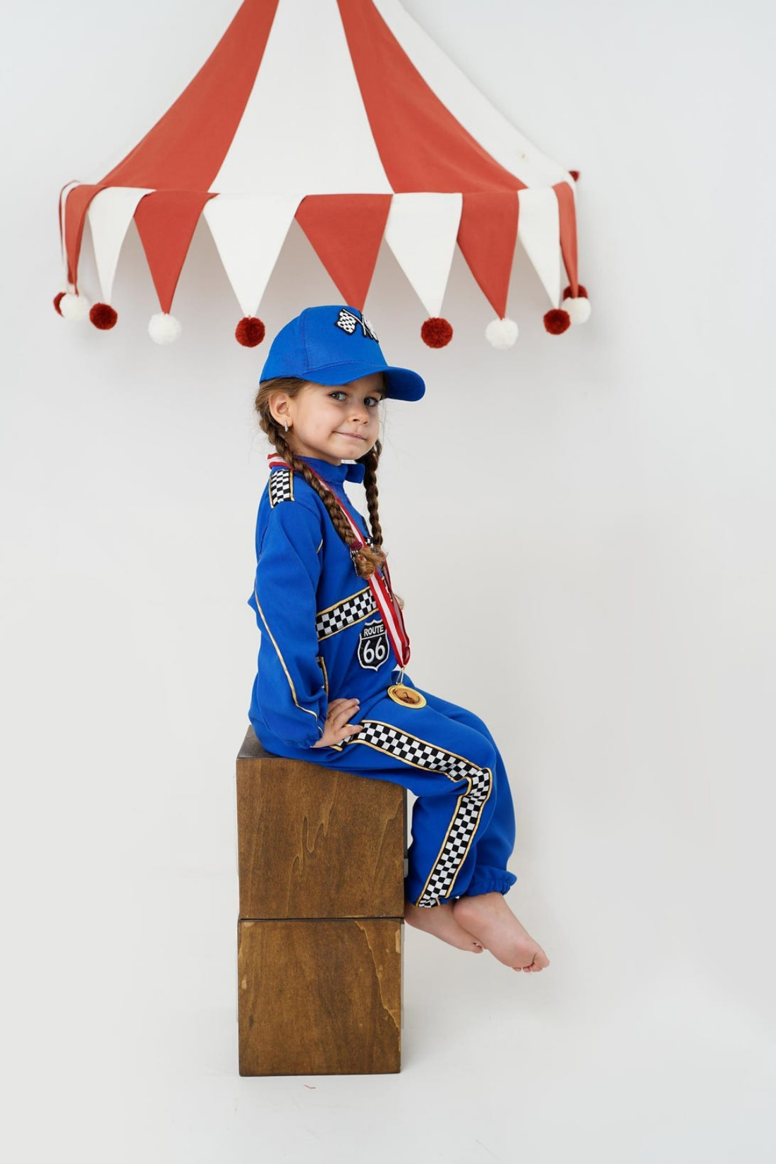 Kids Race Car Costume - Dark Blue Long Sleeve Racing Jumpsuit Baby Girl Dress for Special Occasion