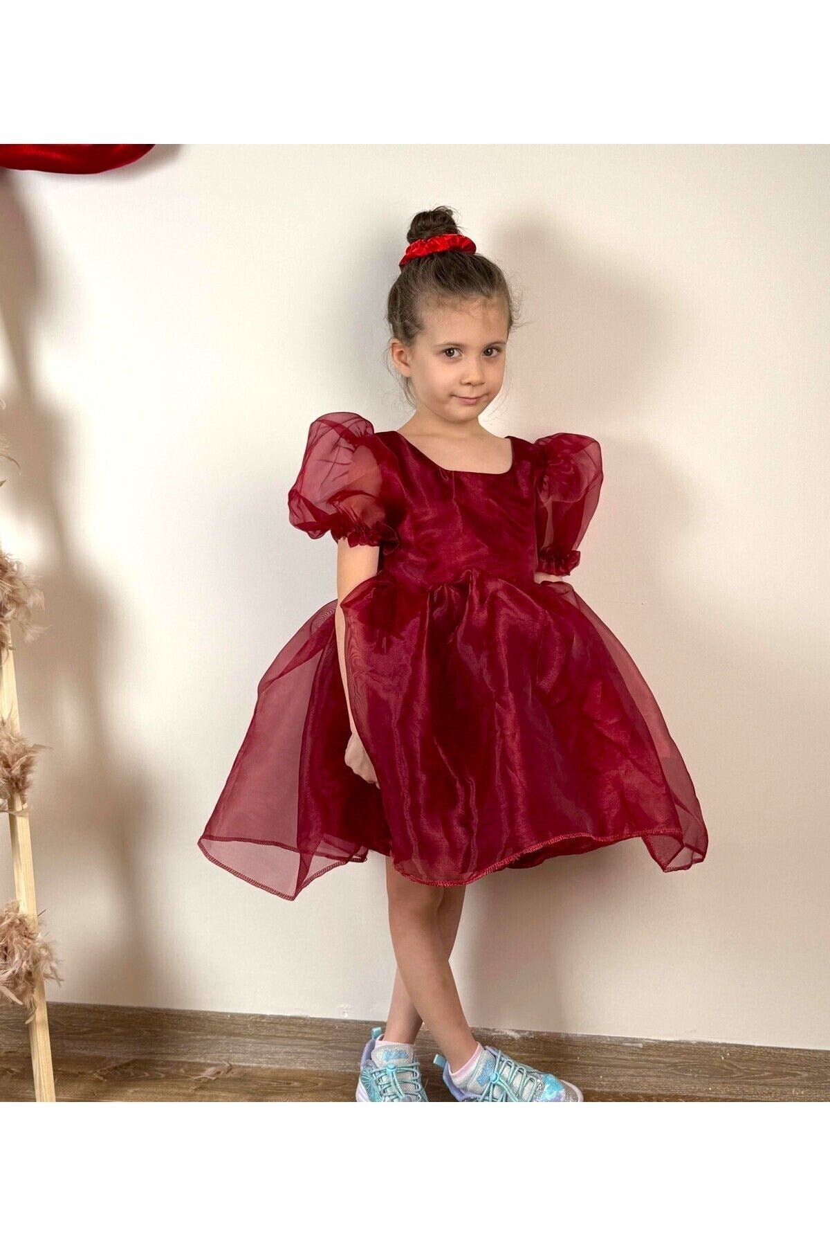 Burgundy Ballon sleeve dress Baby Girl Dress
