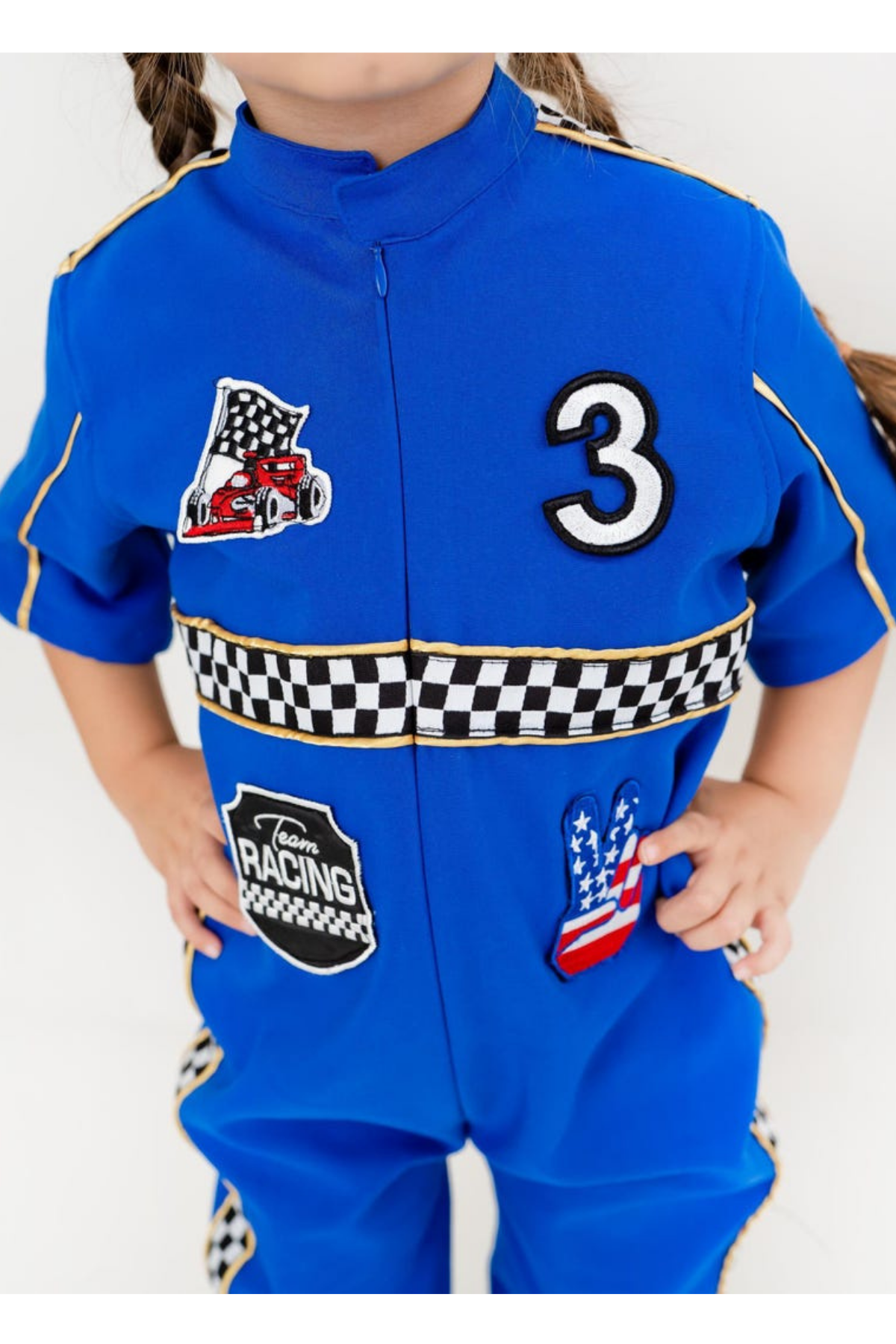 Kids Race Car Costume - Dark Blue Short Sleeve Racing Jumpsuit Baby Girl Dress