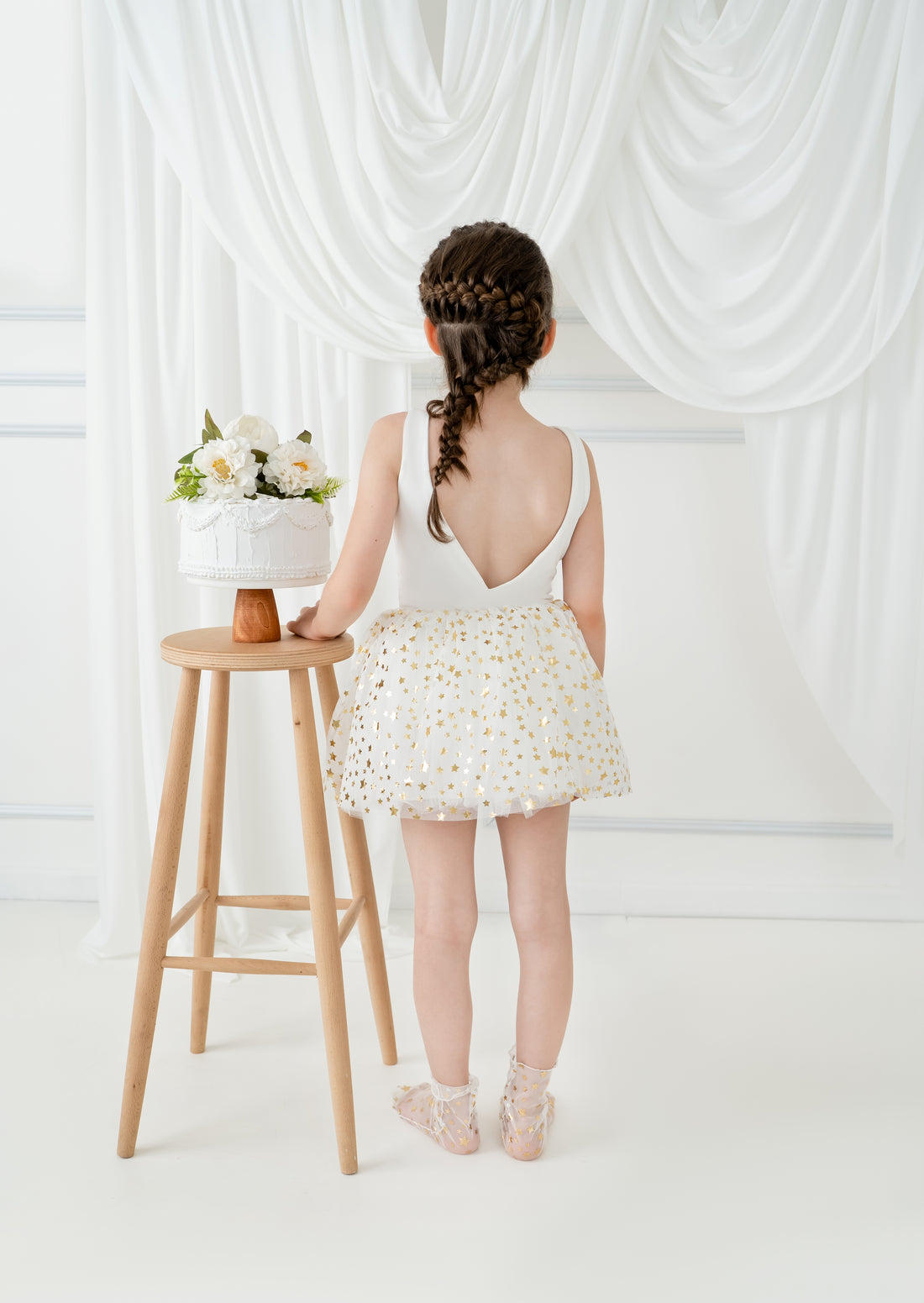 White tutu balerina dress with star Baby Girl Dress for Special Occasion