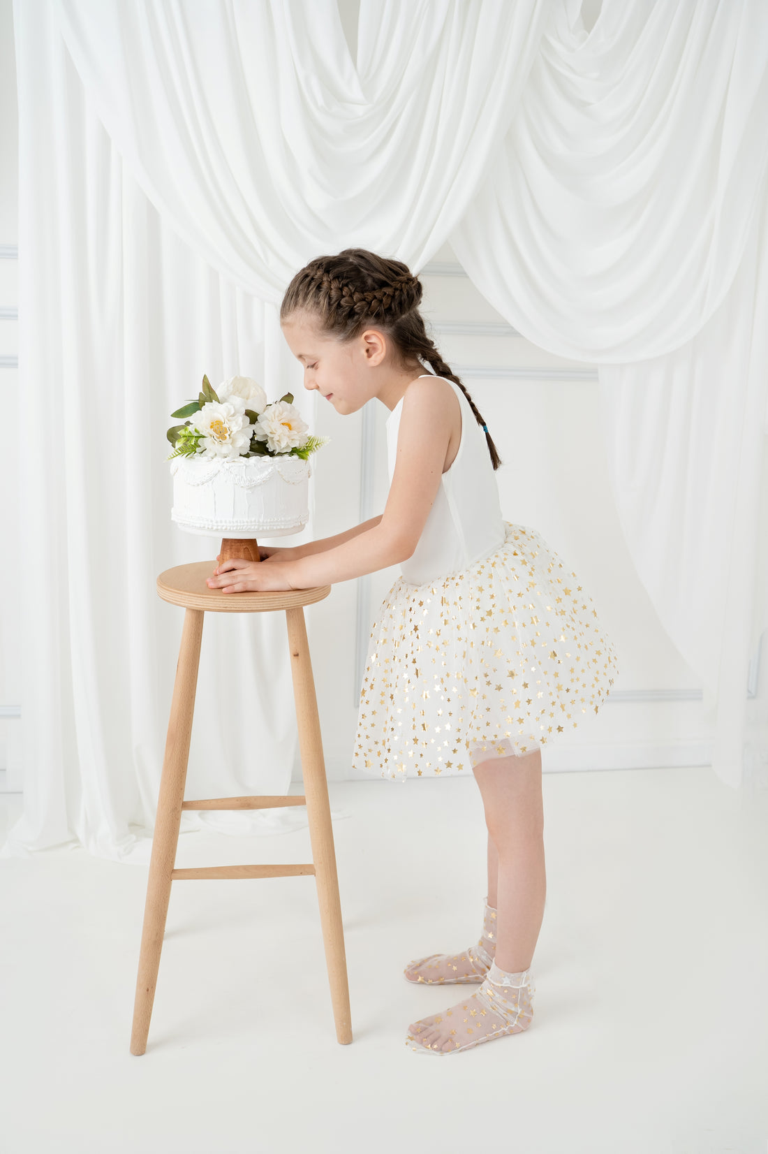 White tutu balerina dress with star Baby Girl Dress for Special Occasion