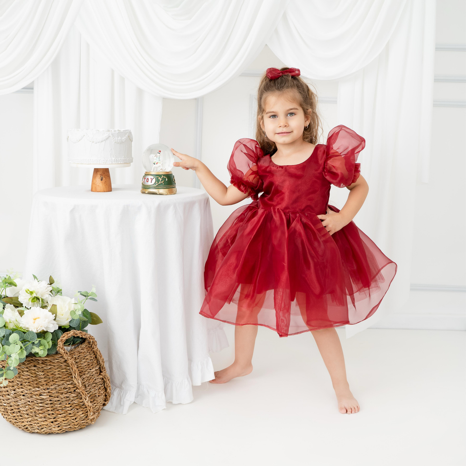 Burgundy Ballon sleeve dress Baby Girl Dress