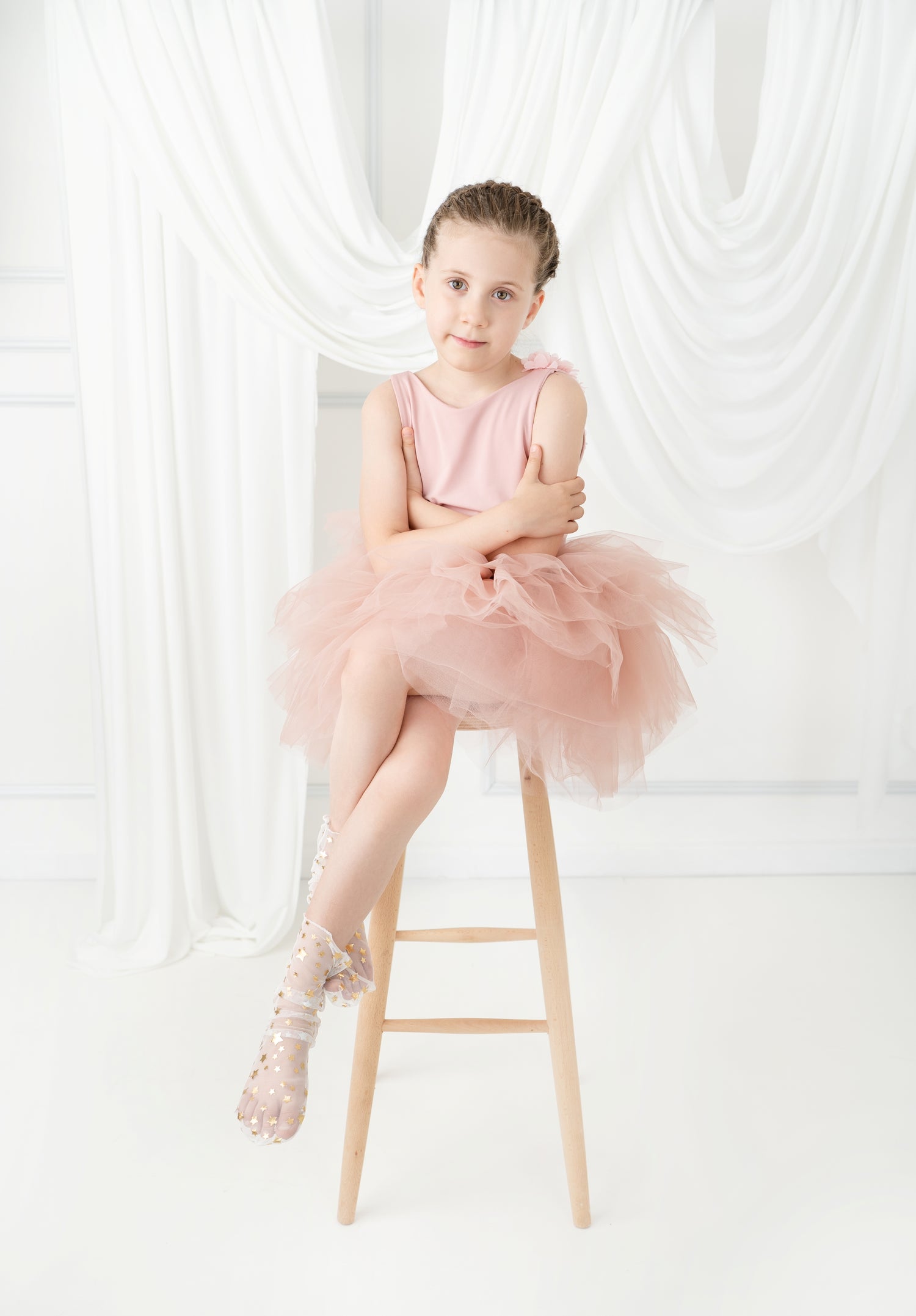 Blush Pink Floral Leotard Ballerina Sleeveless Tutu Baby Girl Dress