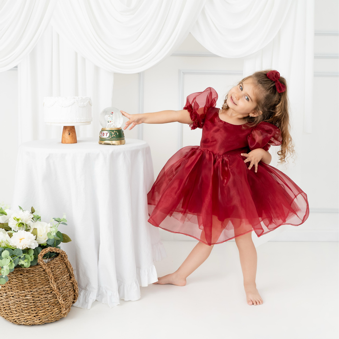 Burgundy Ballon sleeve dress Baby Girl Dress for Special Occasion