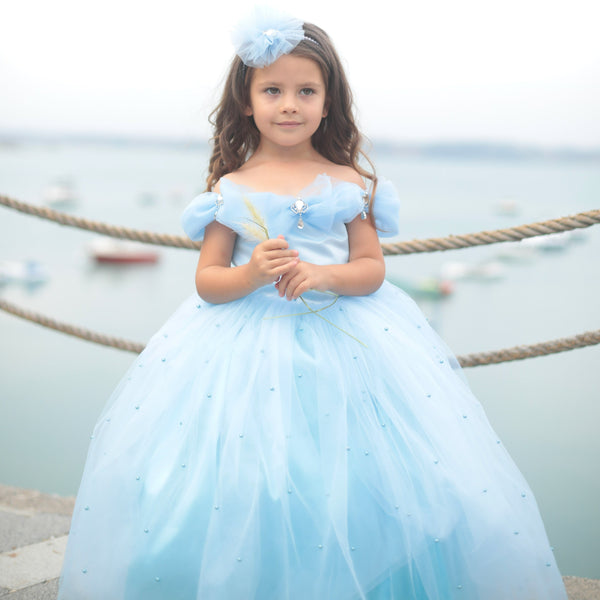 blue princess dress girl Atoguta Girl Dress Snowflake Pattern Mesh Princess Long Dress Blue, Sizes 5t-14, Girl's, Size: 7-8 Years