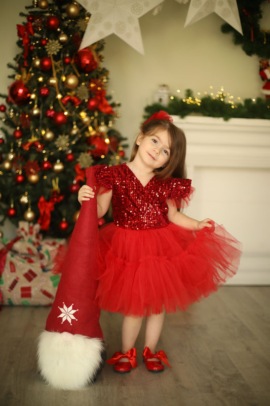 Red girl dress velvet