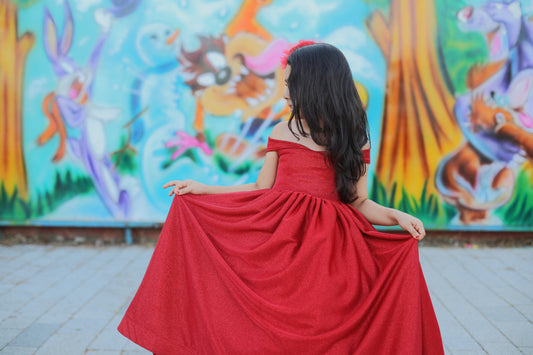 Glittery girl dress long red