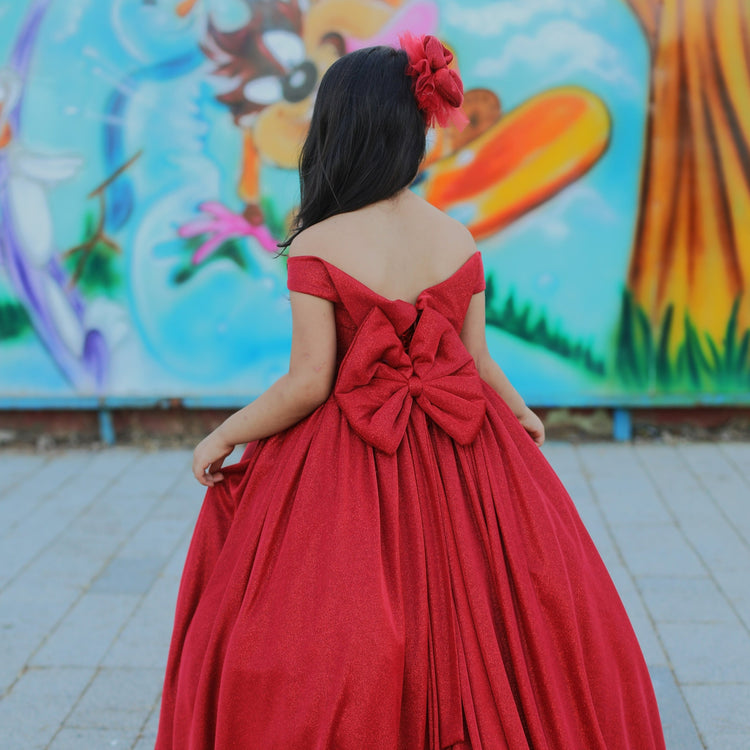 Glittery girl dress long red