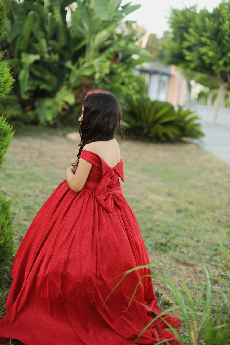 Glittery girl dress long red