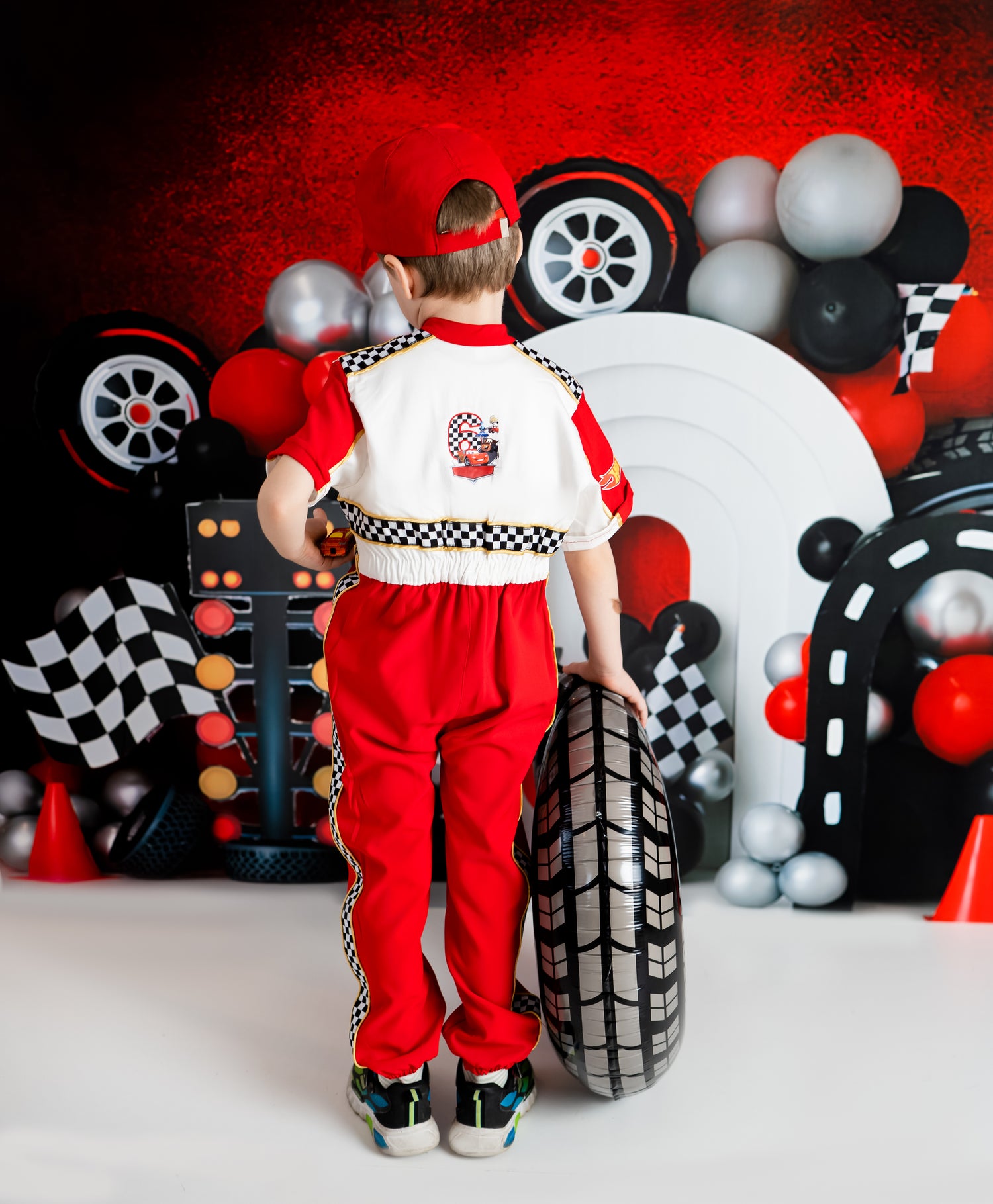 Kids Race Car Costume - Red - White Short Sleeve Racing Jumpsuit Baby Girl Dress