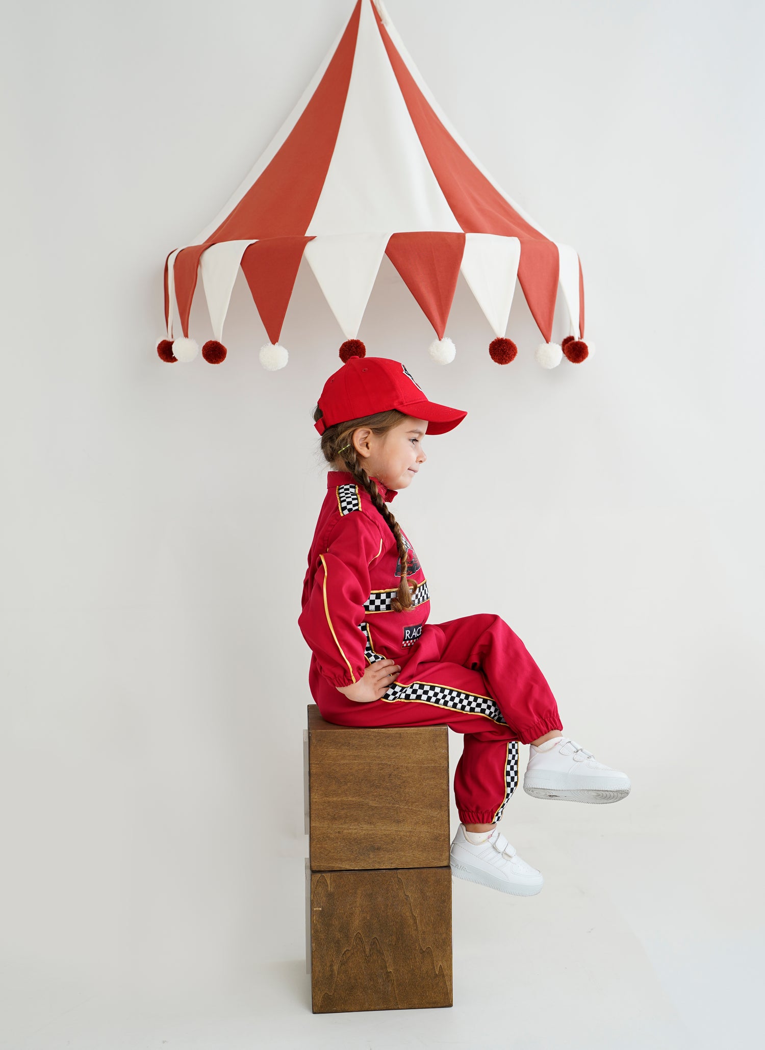 Kids Racing Jumpsuit Costume with Cap and Medal – Go Kart Driver Outfit for Boys and Girls – Birthday Photoshoot Outfit – Halloween Racer Costume Baby Girl Dress