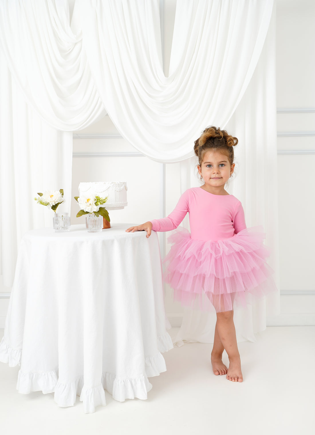 Ballerina tutu pink long sleeve Baby Girl Dress for Special Occasion