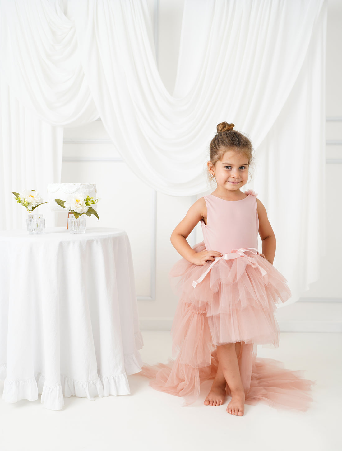 Ballerina tutu blush with tail Baby Girl Dress for Special Occasion