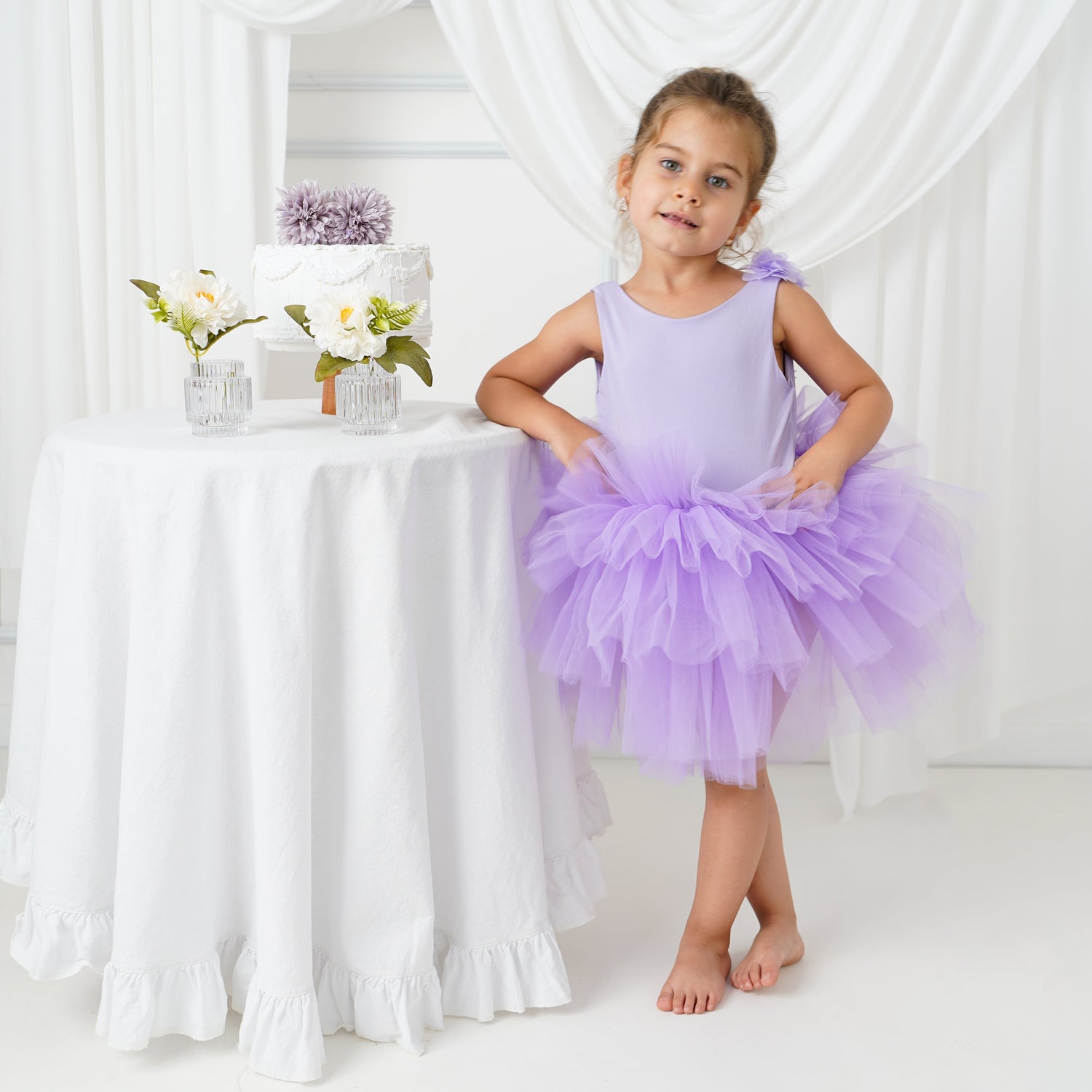 Lilac Floral Leotard Ballerina Sleeveless Tutu Baby Girl Dress