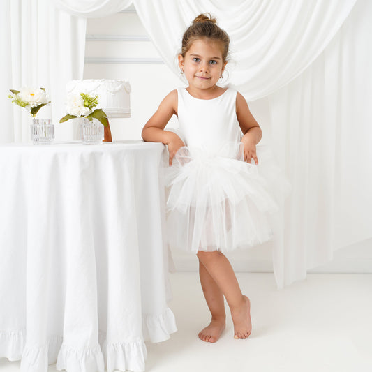 White Floral Leotard Ballerina Sleeveless Tutu Baby Girl Dress