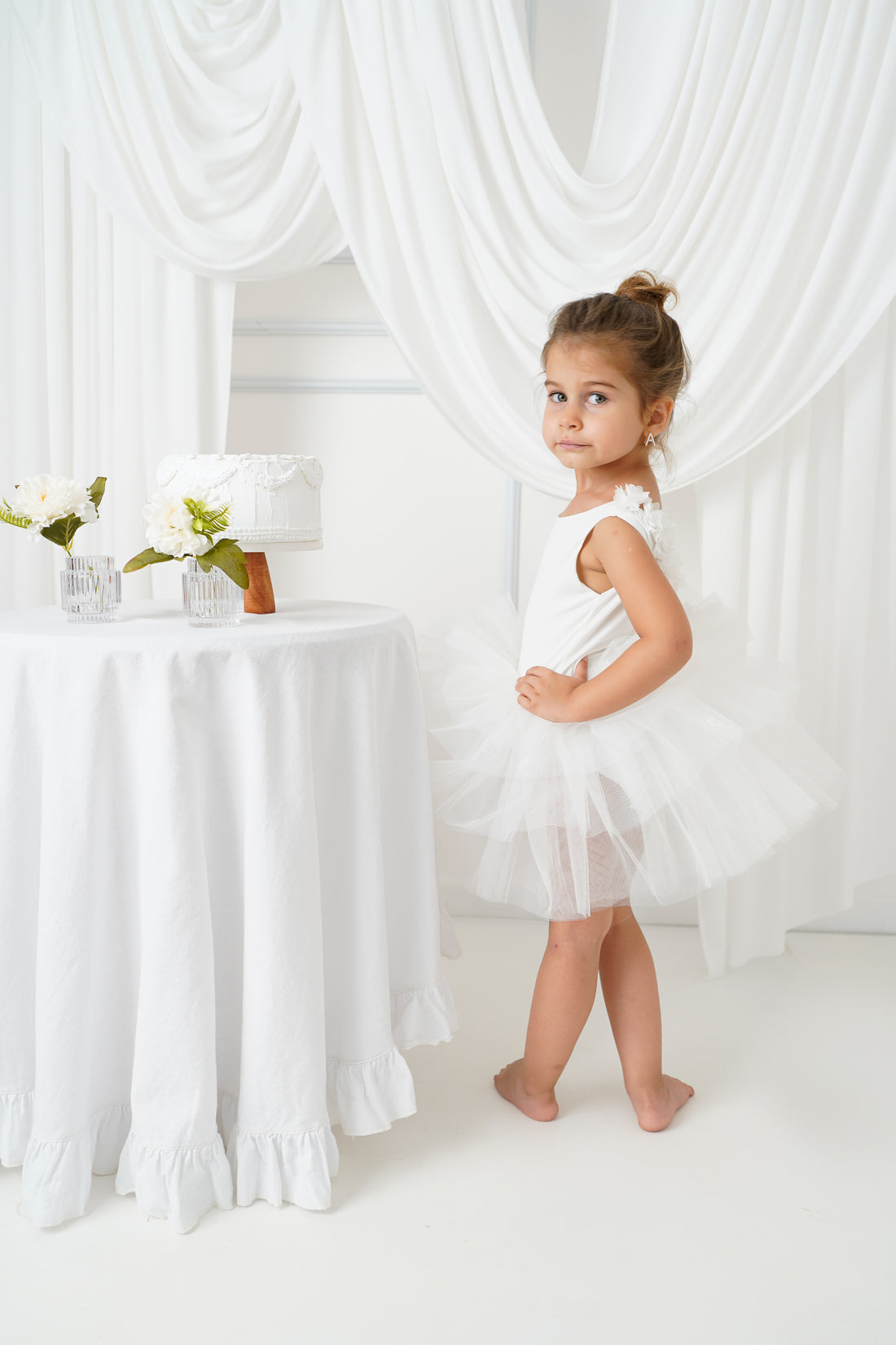 Ballerina tutu white sleveless Baby Girl Dress for Special Occasion