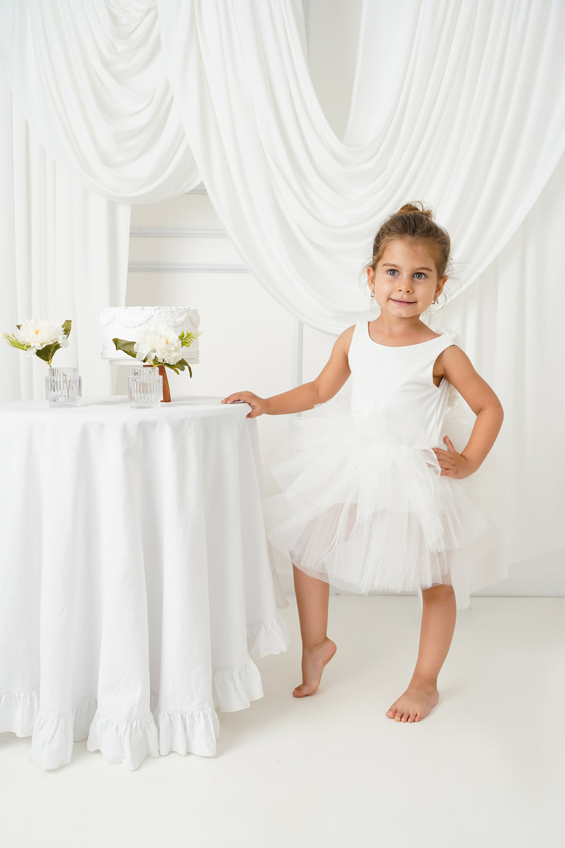 Ballerina tutu white sleveless Baby Girl Dress for Special Occasion