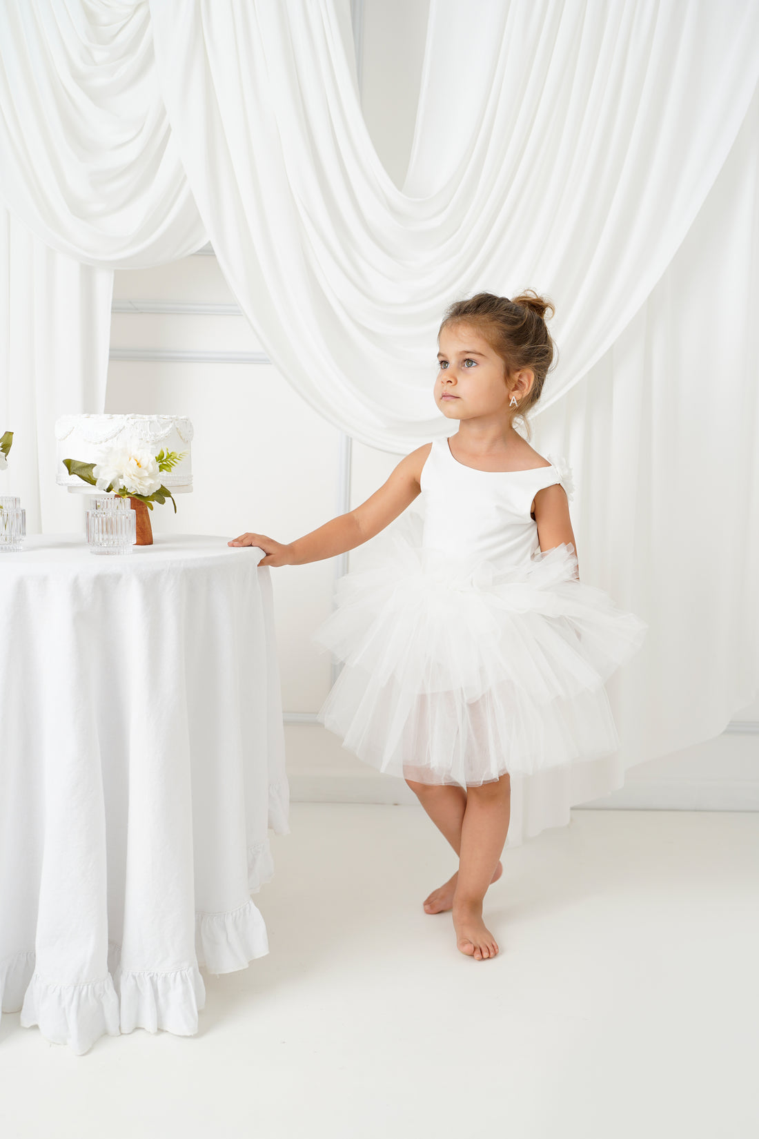 Ballerina tutu white sleveless Baby Girl Dress for Special Occasion