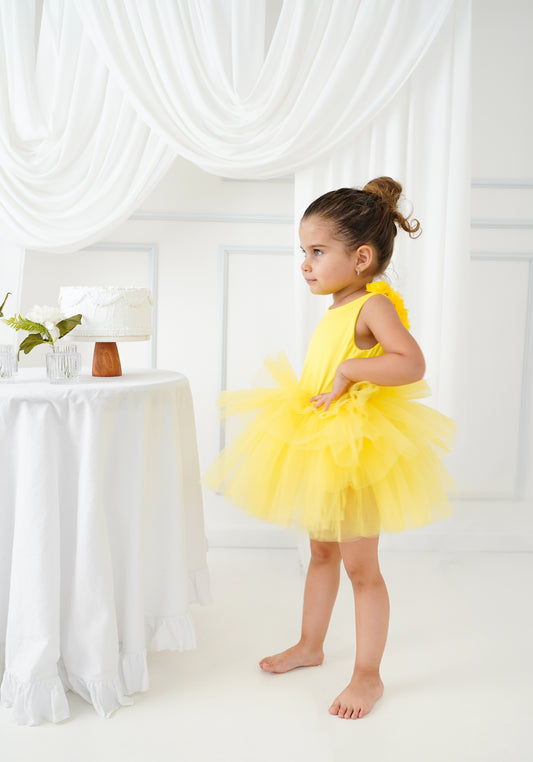 Yelow Floral Leotard Ballerina Sleeveless Tutu