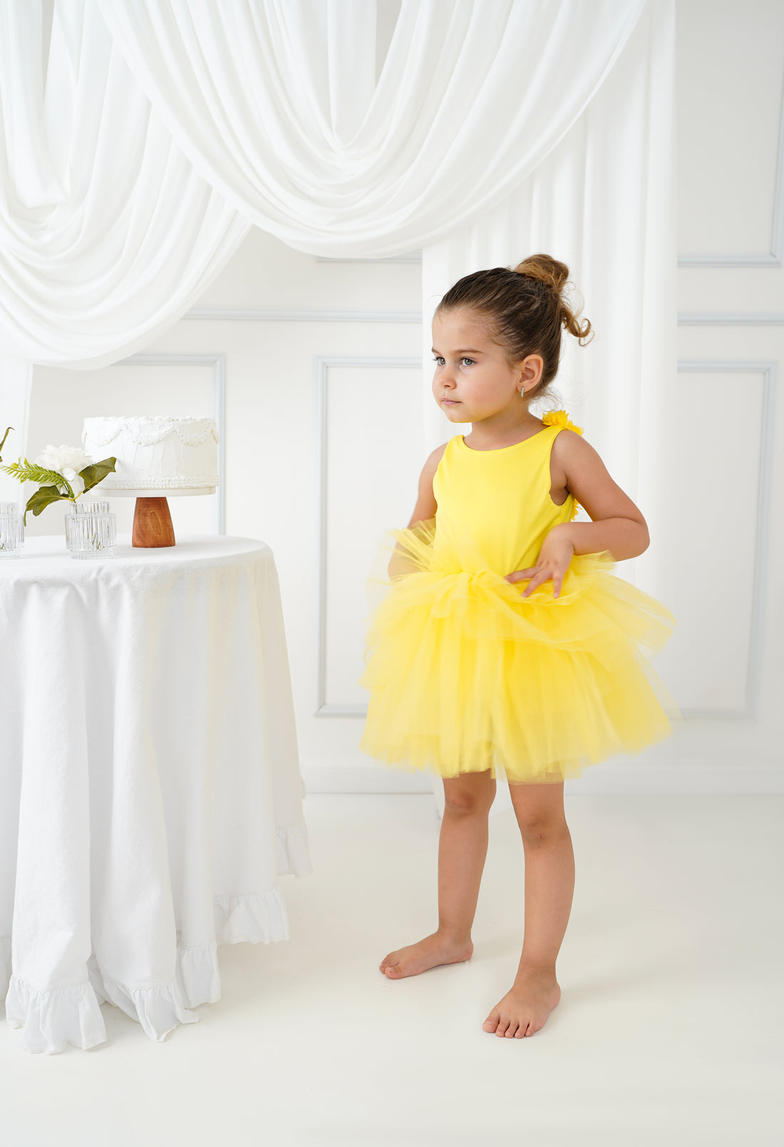Yelow Floral Leotard Ballerina Sleeveless Tutu Baby Girl Dress for Special Occasion