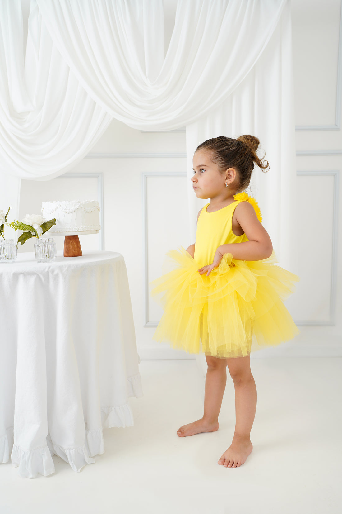 Yelow Floral Leotard Ballerina Sleeveless Tutu Baby Girl Dress for Special Occasion