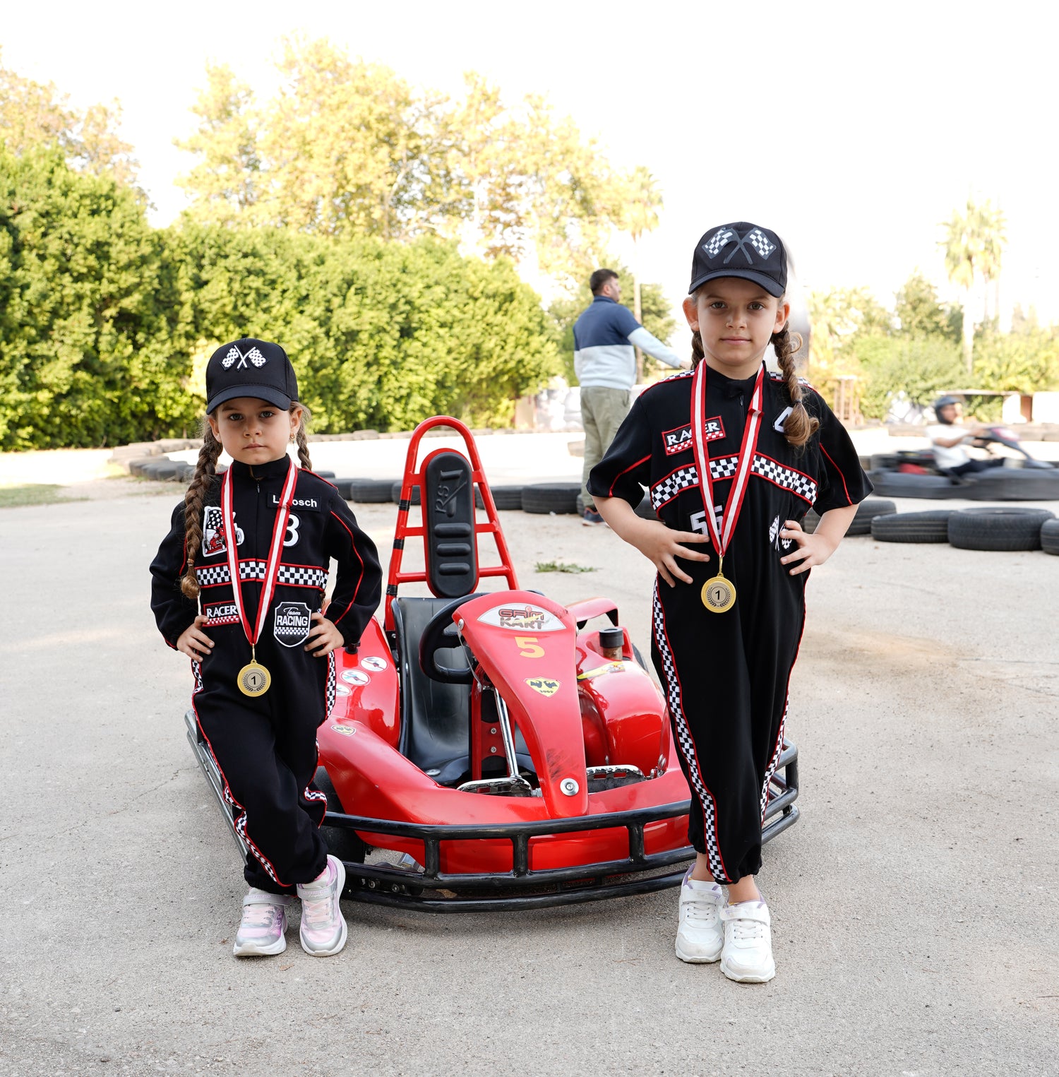 Kids Race Car Costume - Black Short Sleeve Racing Jumpsuit Baby Girl Dress