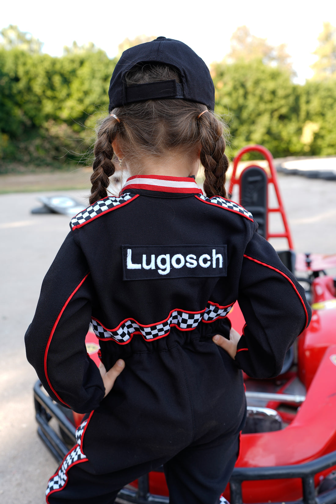 Kids Racing Jumpsuit Costume with Cap and Medal – Go Kart Driver Outfit for Boys and Girls – Birthday Photoshoot Outfit – Halloween Racer Costume Baby Girl Dress for Special Occasion