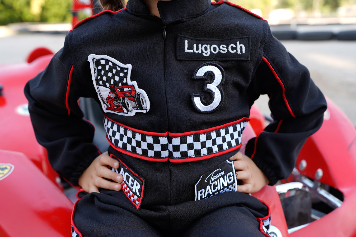 Kids Race Car Costume - Black Short Sleeve Racing Jumpsuit Baby Girl Dress
