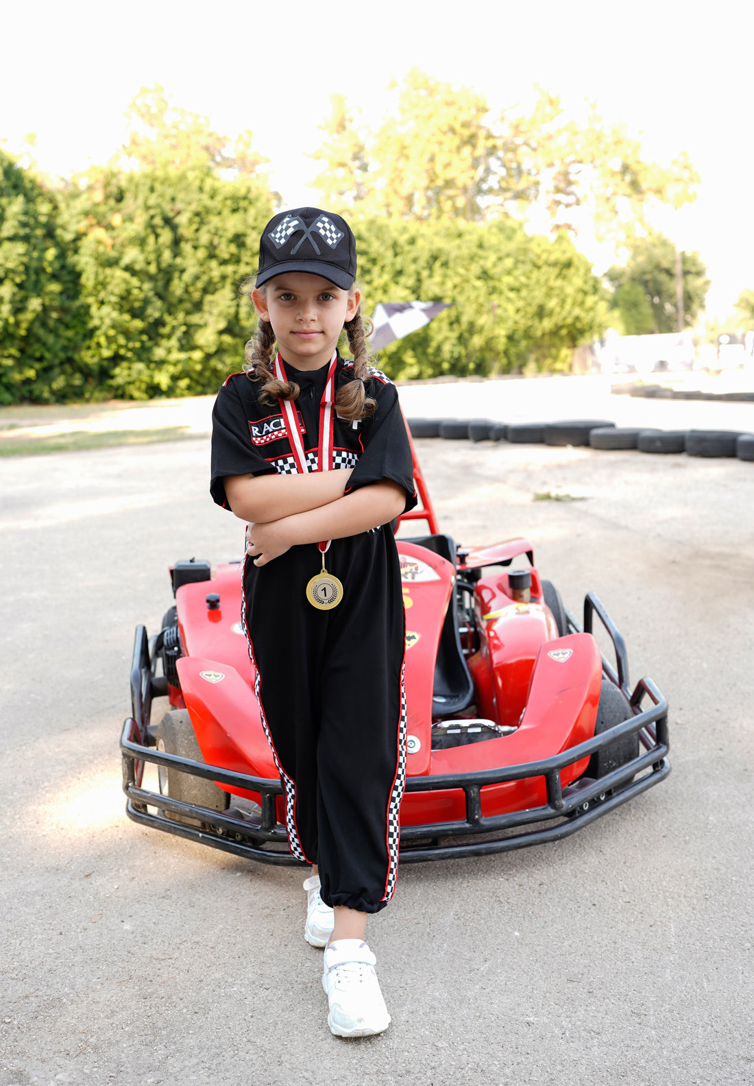 Kids Race Car Costume - Black Short Sleeve Racing Jumpsuit Baby Girl Dress for Special Occasion