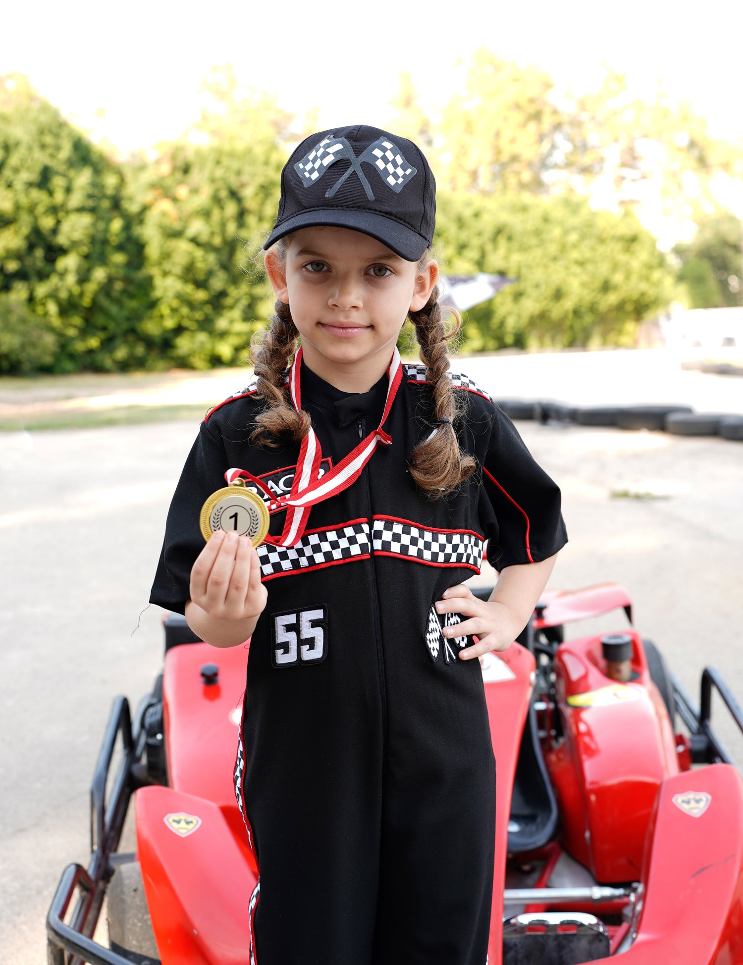 Kids Race Car Costume - Black Short Sleeve Racing Jumpsuit Baby Girl Dress