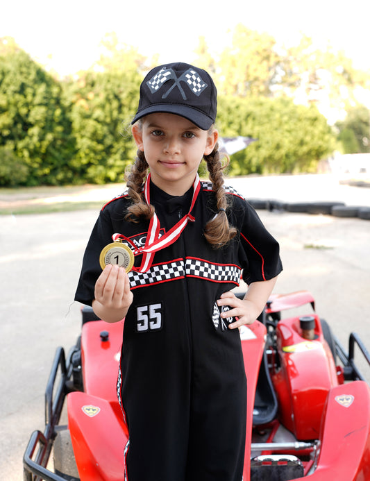 Kids Race Car Costume - Black Short Sleeve Racing Jumpsuit