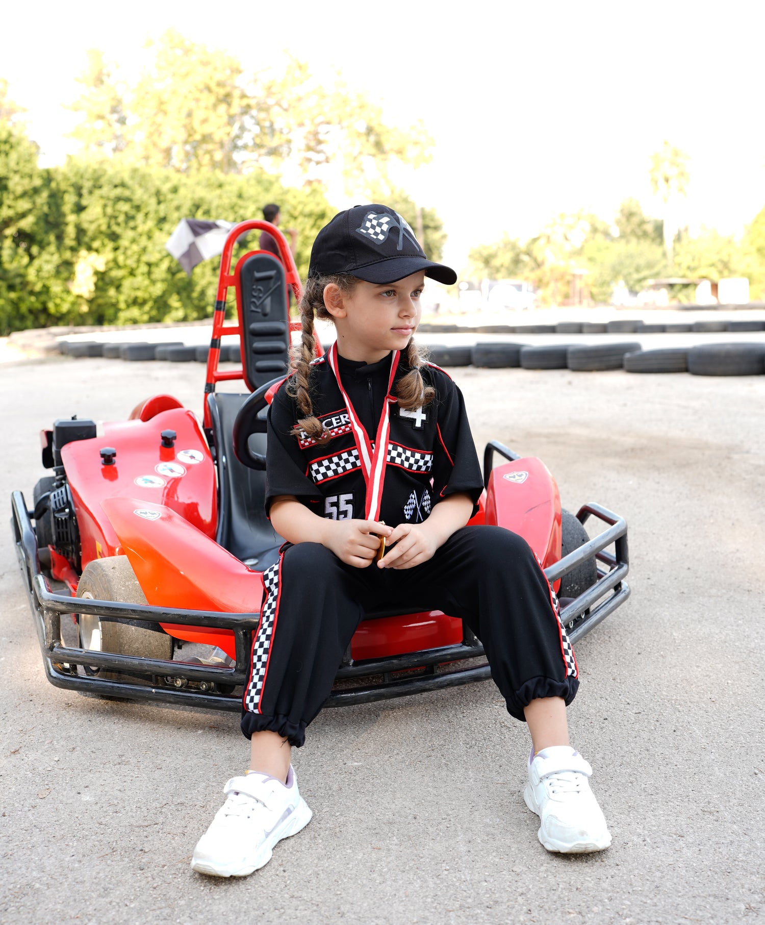 Kids Race Car Costume - Black Short Sleeve Racing Jumpsuit Baby Girl Dress