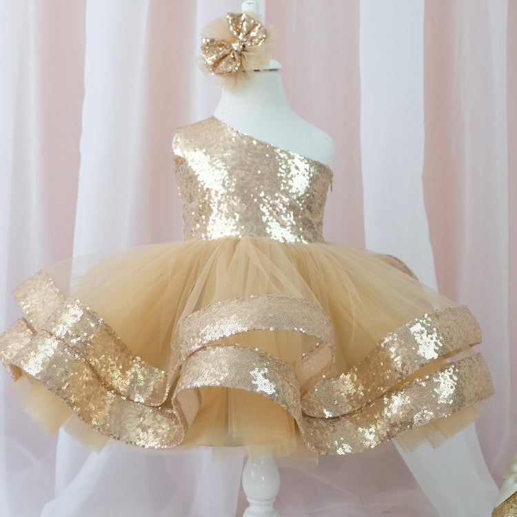 Gold Sequin One Shoulder Dress