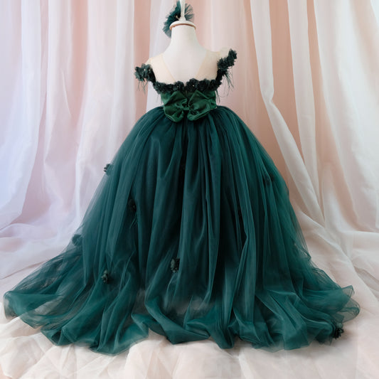 Rebecca flower girl dress emerald
