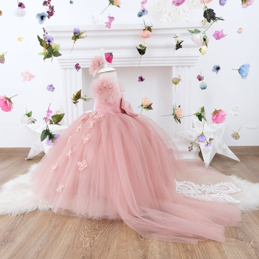 Blush girl flower dress, birthday girl tutu gown, perfect toddler dress, ruffle dress for baby, rose gold baby dress, formal dress