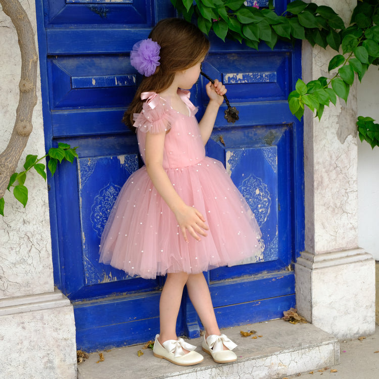 Stella Blush Pearl-Ribbon Girl Dress