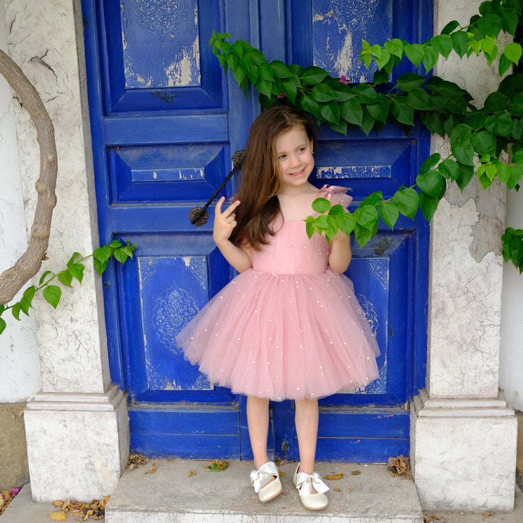 Stella Blush Pearl-Ribbon Girl Dress