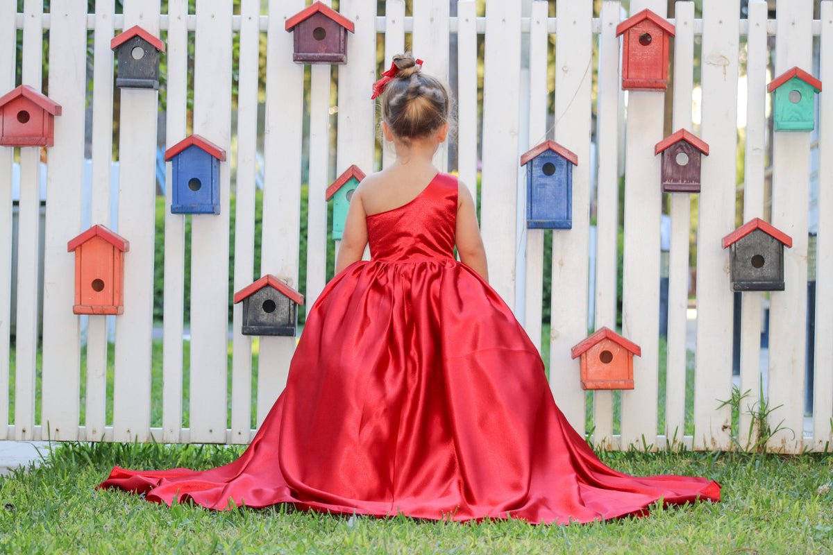 Elegant Satin Long Dress for Toddlers with Christmas Style